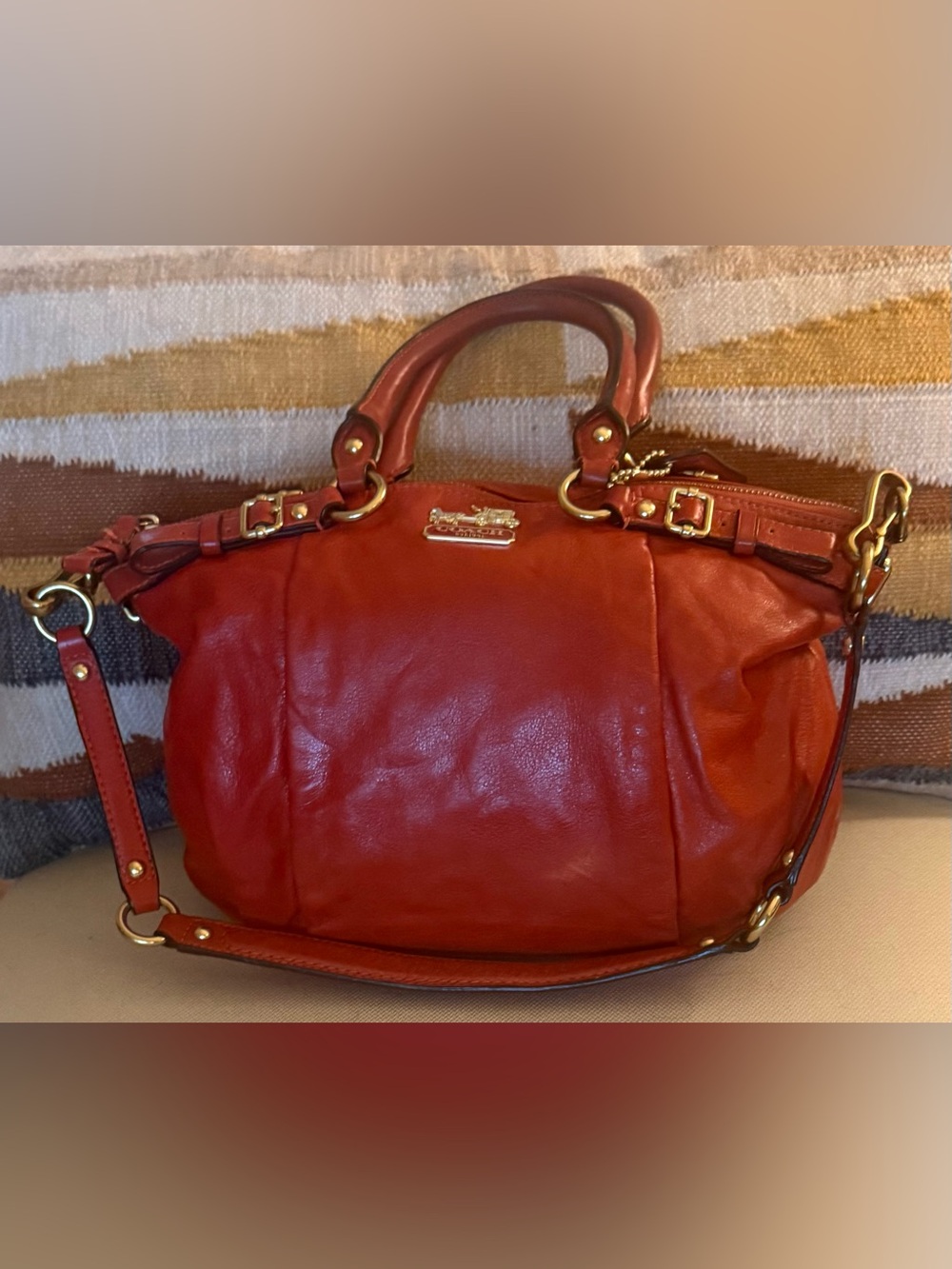 Coach Madison Sophia Satchel Red Leather Crossbody Bag Gold Hardware - Picture 2 of 14